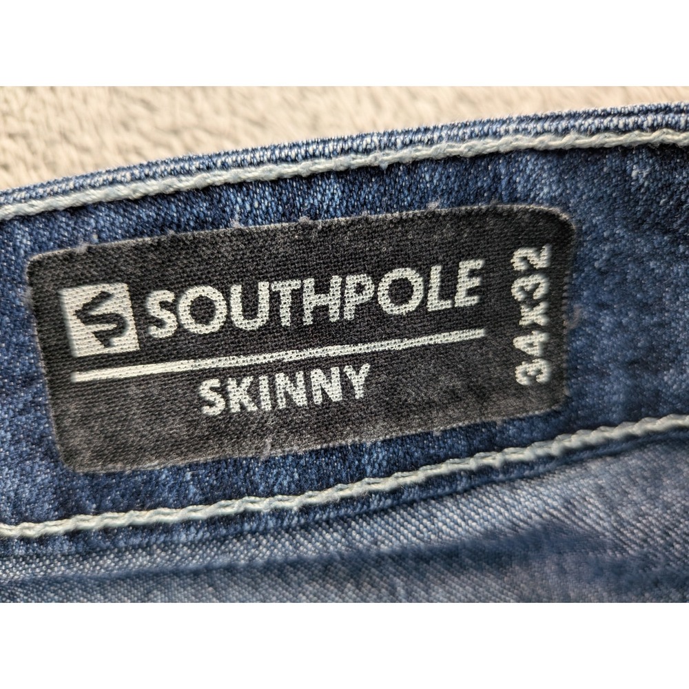 Southpole Mens Skinny Moto Jeans Distressed Blue Denim 34x32 - Picture 4 of 13